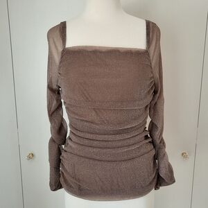 Sheer Rouched Stretch Metallic Mesh Top XXL